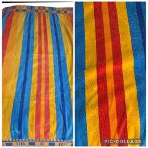 VTG TerriSol Beach Towel 66”x 36” Brazil CTN Gold Blue Orange Stripe Resort Sun